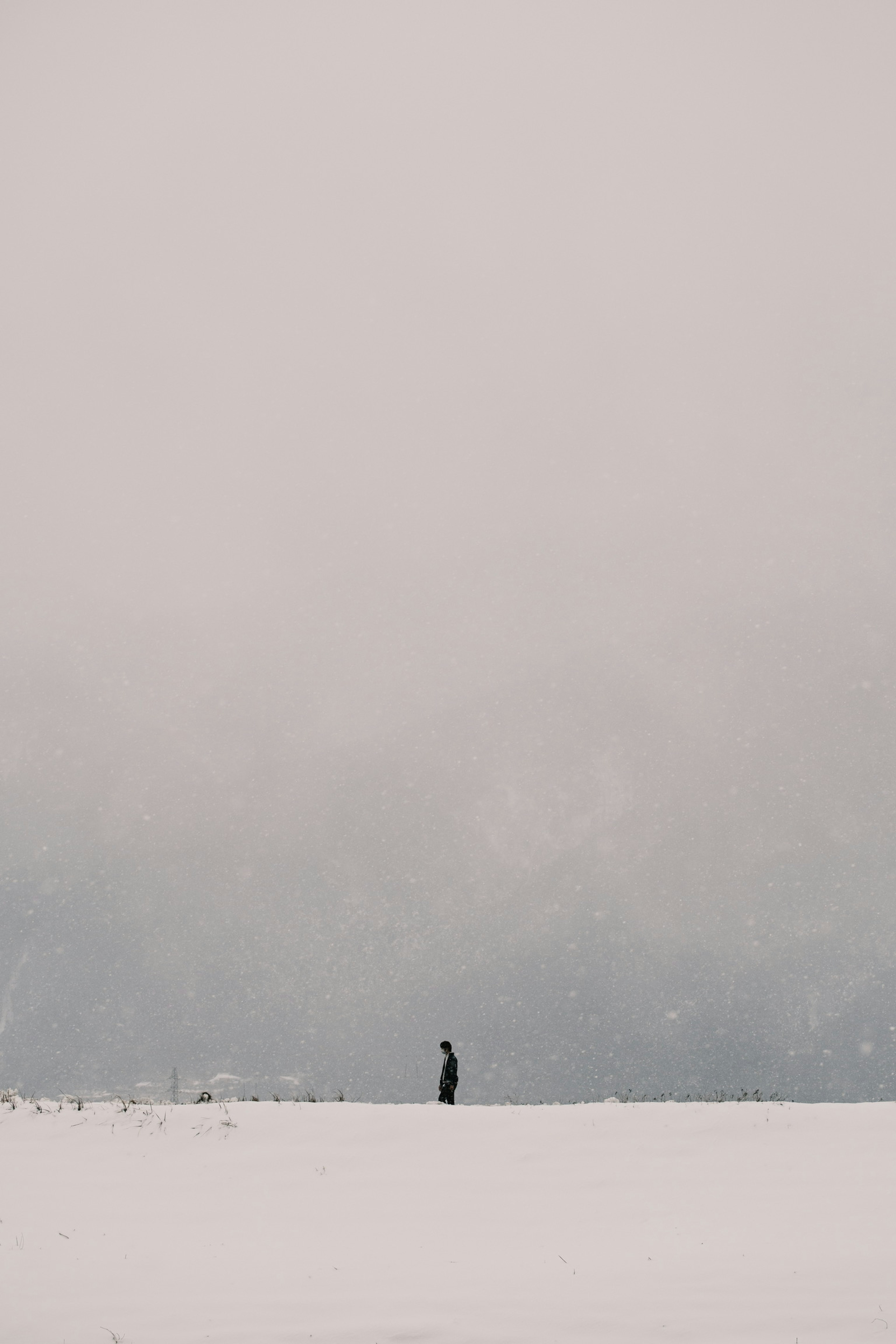 Une silhouette se tenant seule dans un vaste paysage enneigé