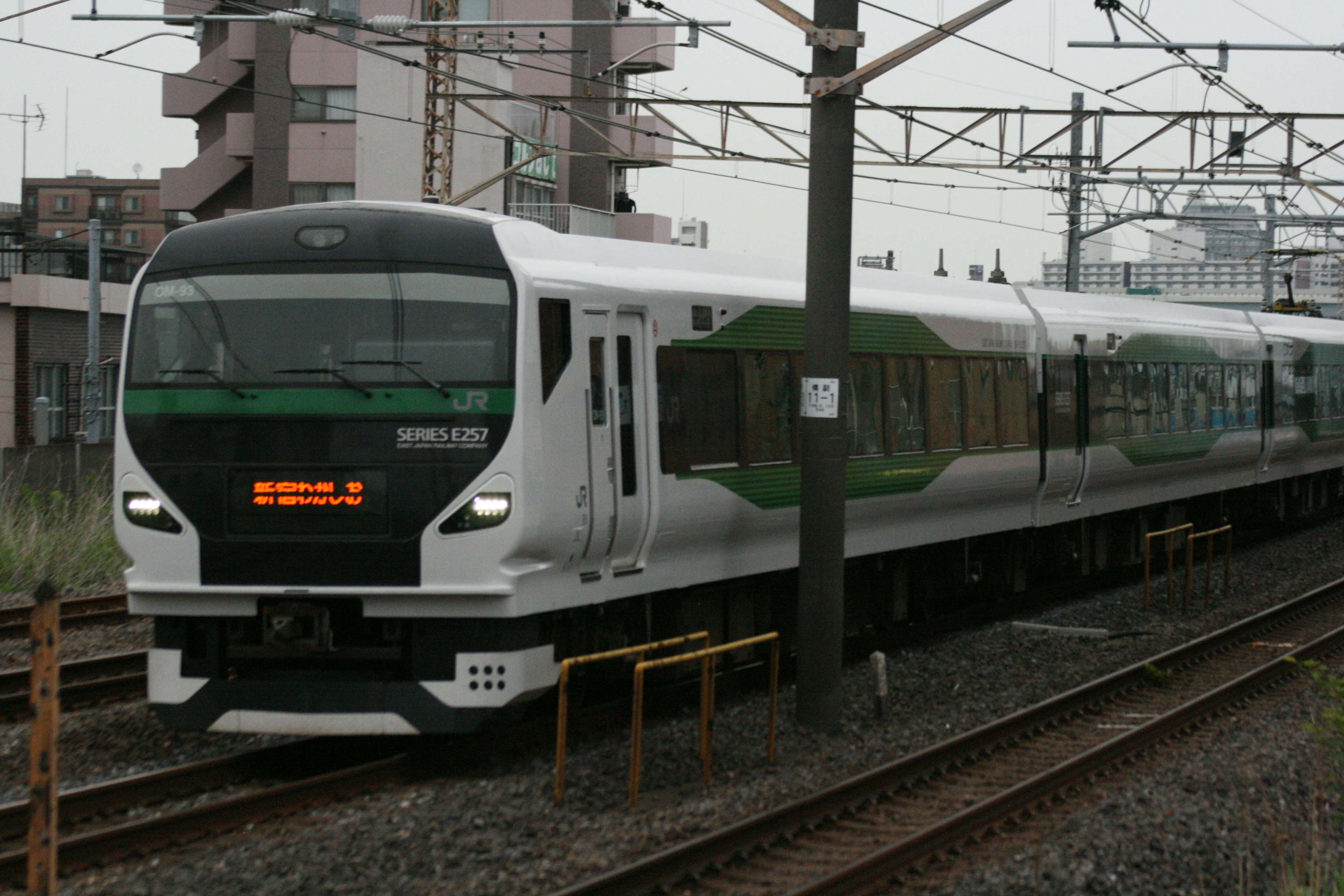 A modern train with a sleek design traveling on the tracks