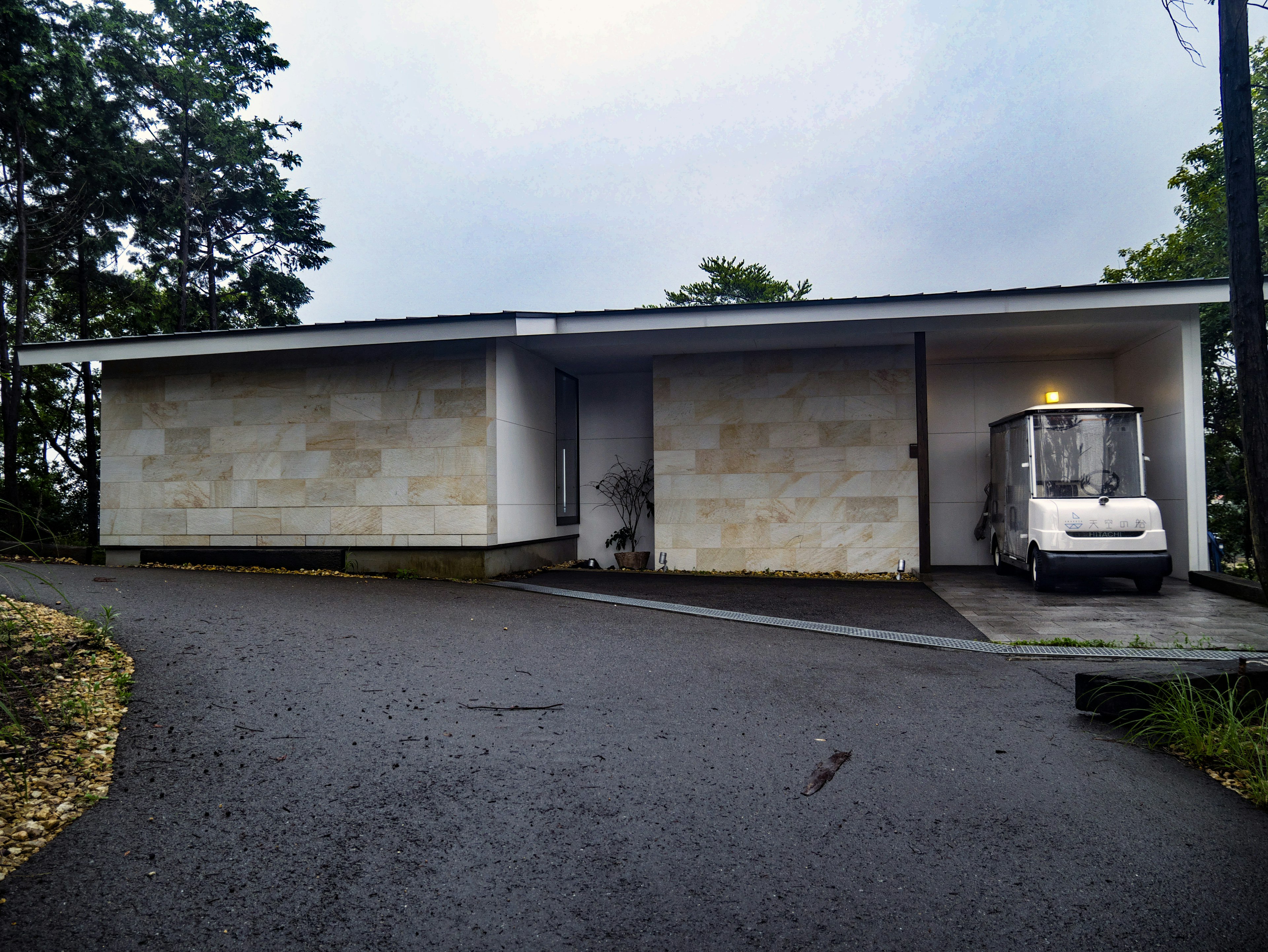 Modernes Einfamilienhaus mit heller Fassade umgeben von üppigem Grün