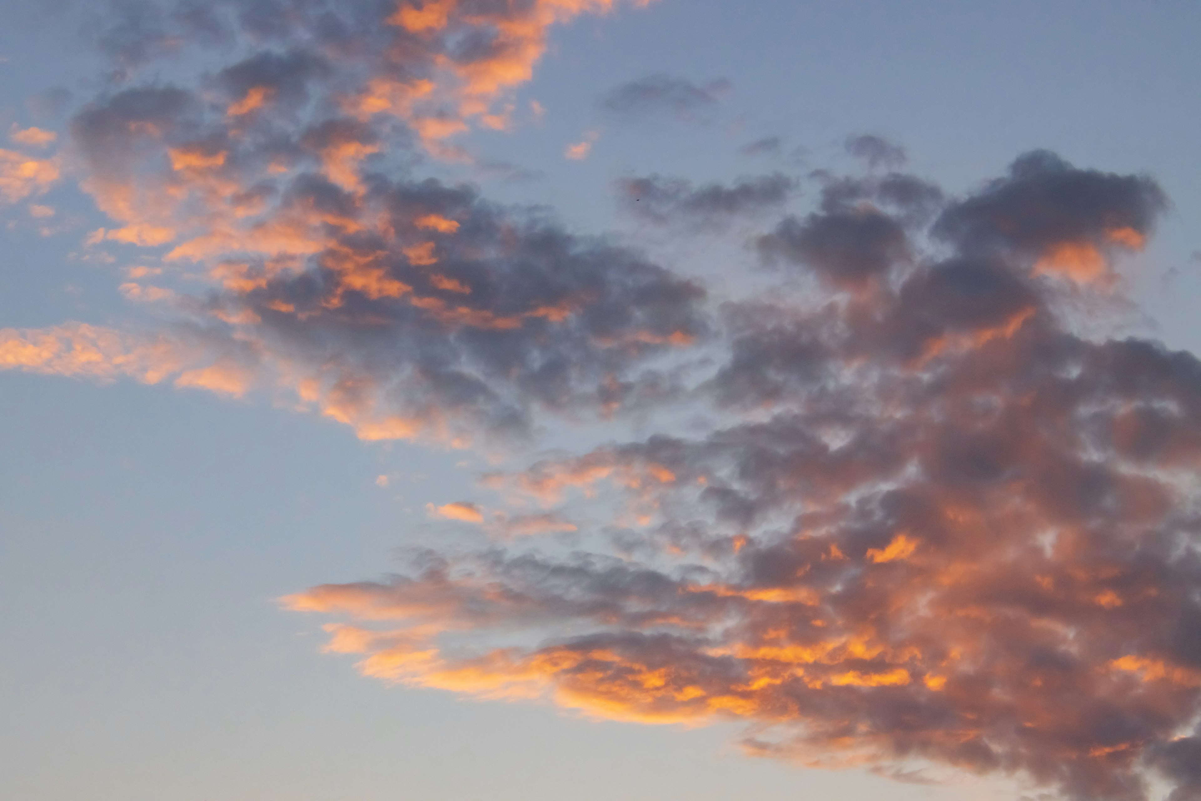 Nuvole arancioni che fluttuano in un cielo al tramonto